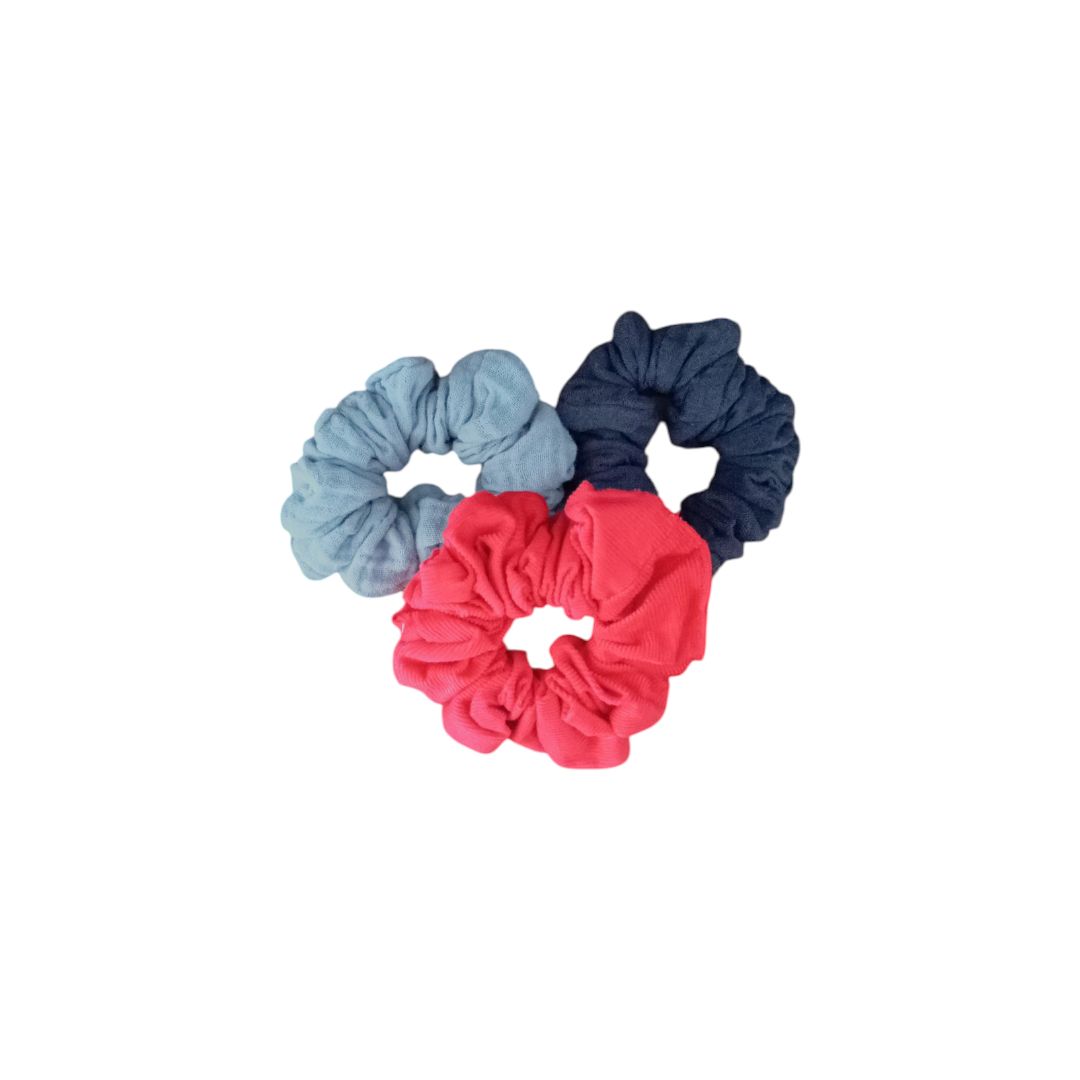 Scrunchies 3pcs set - Red, Light Blue, Dark Blue