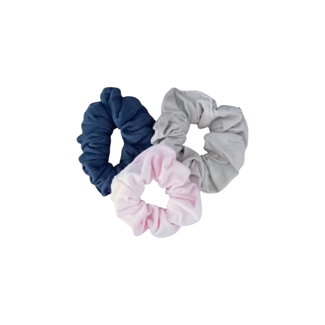 Scrunchies 3pcs Set - Pink, Ash & Blue