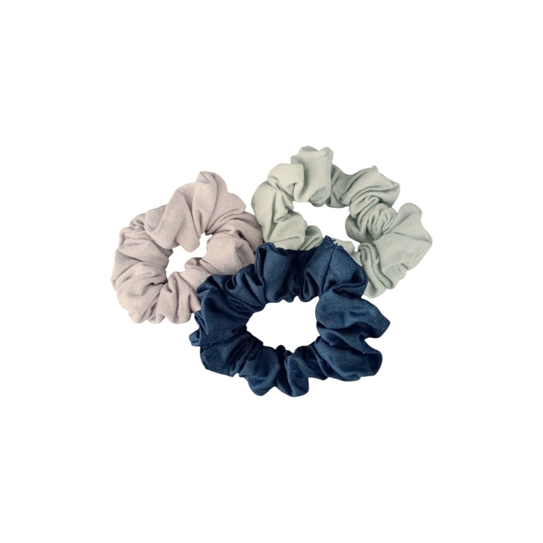Scrunchies 3pcs Set - Blue, Beige & Green