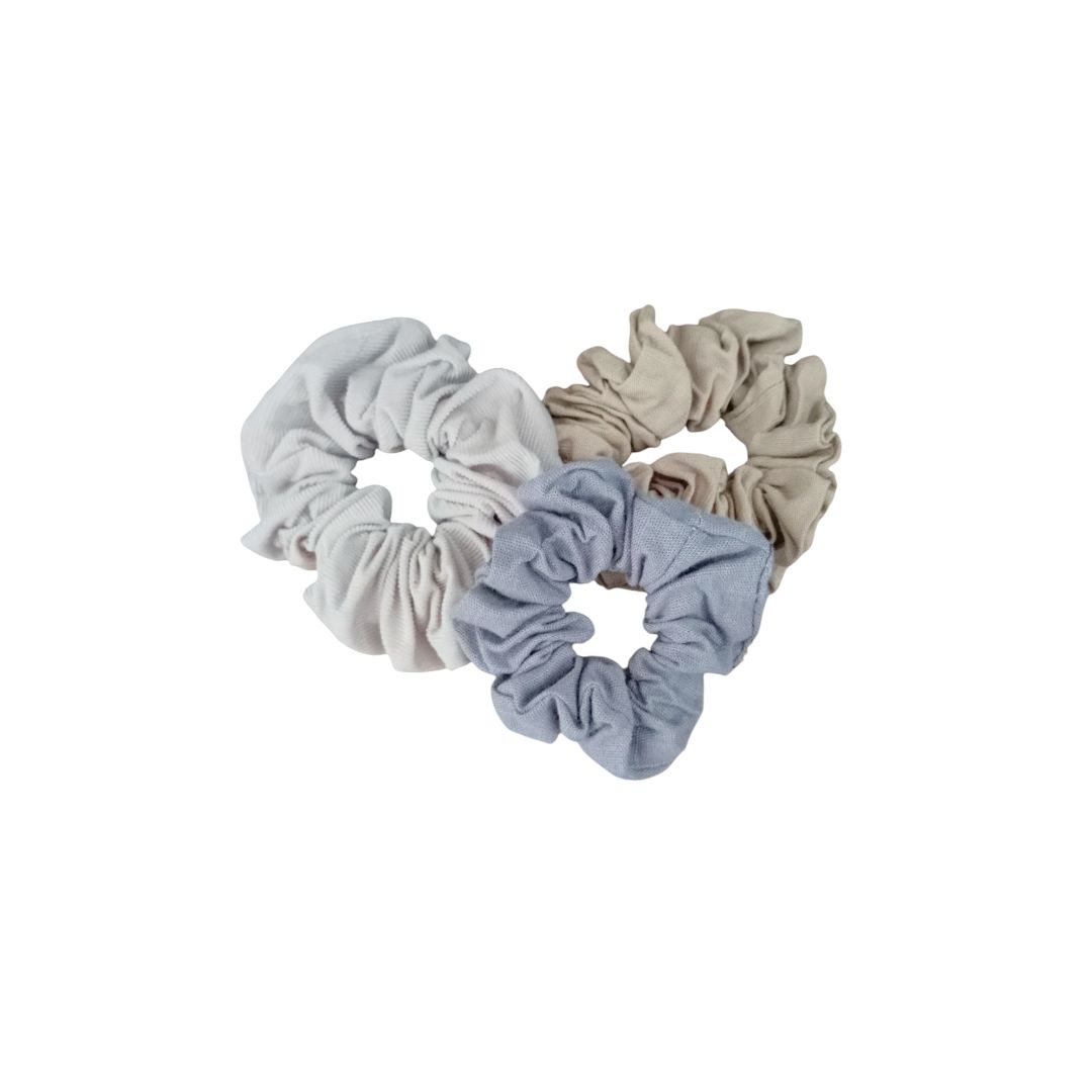 Scrunchies 3pcs Set - Ash, Beige & White
