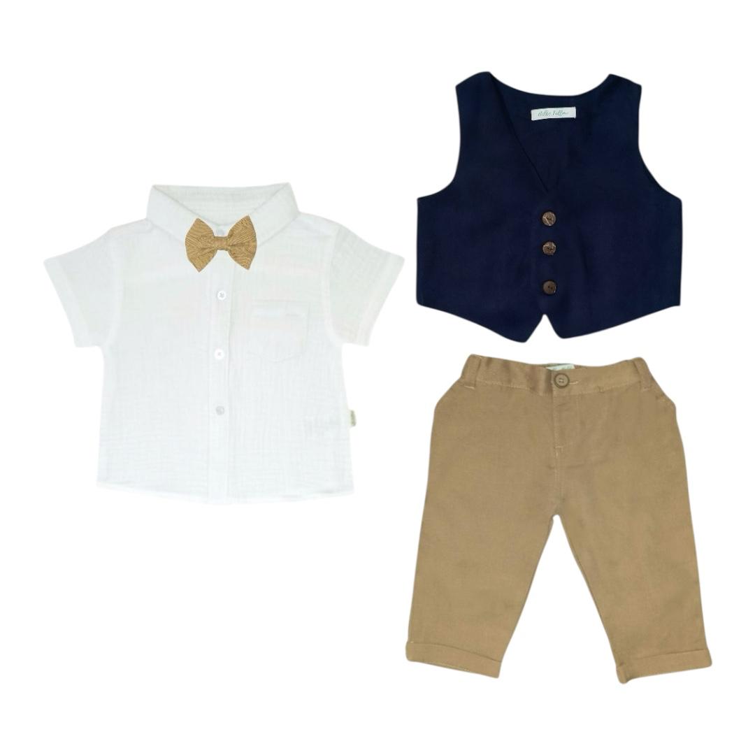Boy's Partywear Kit - White, Brown & Dark Blue