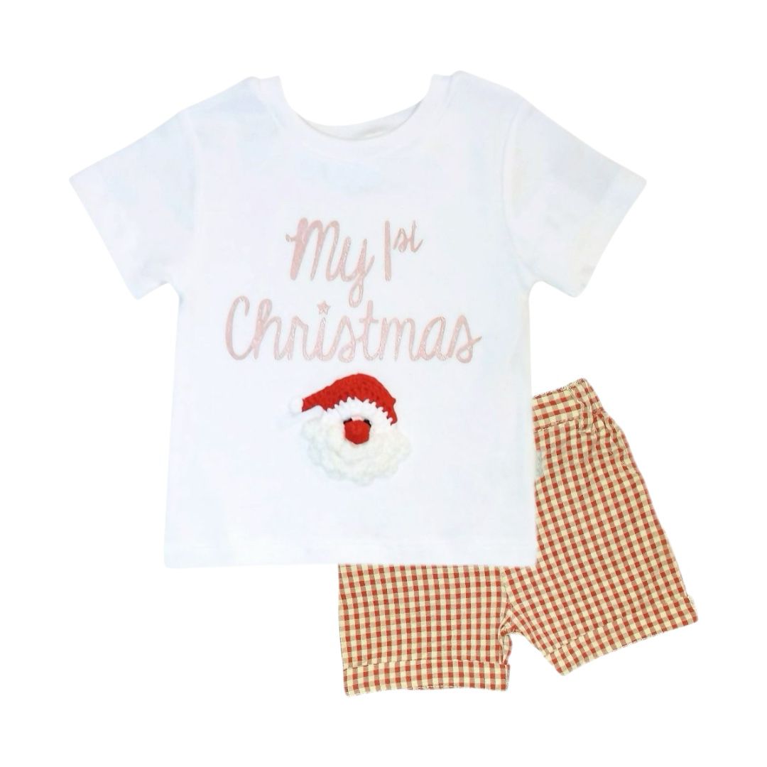 "My 1st Christmas" T Shirt with Red Check Short