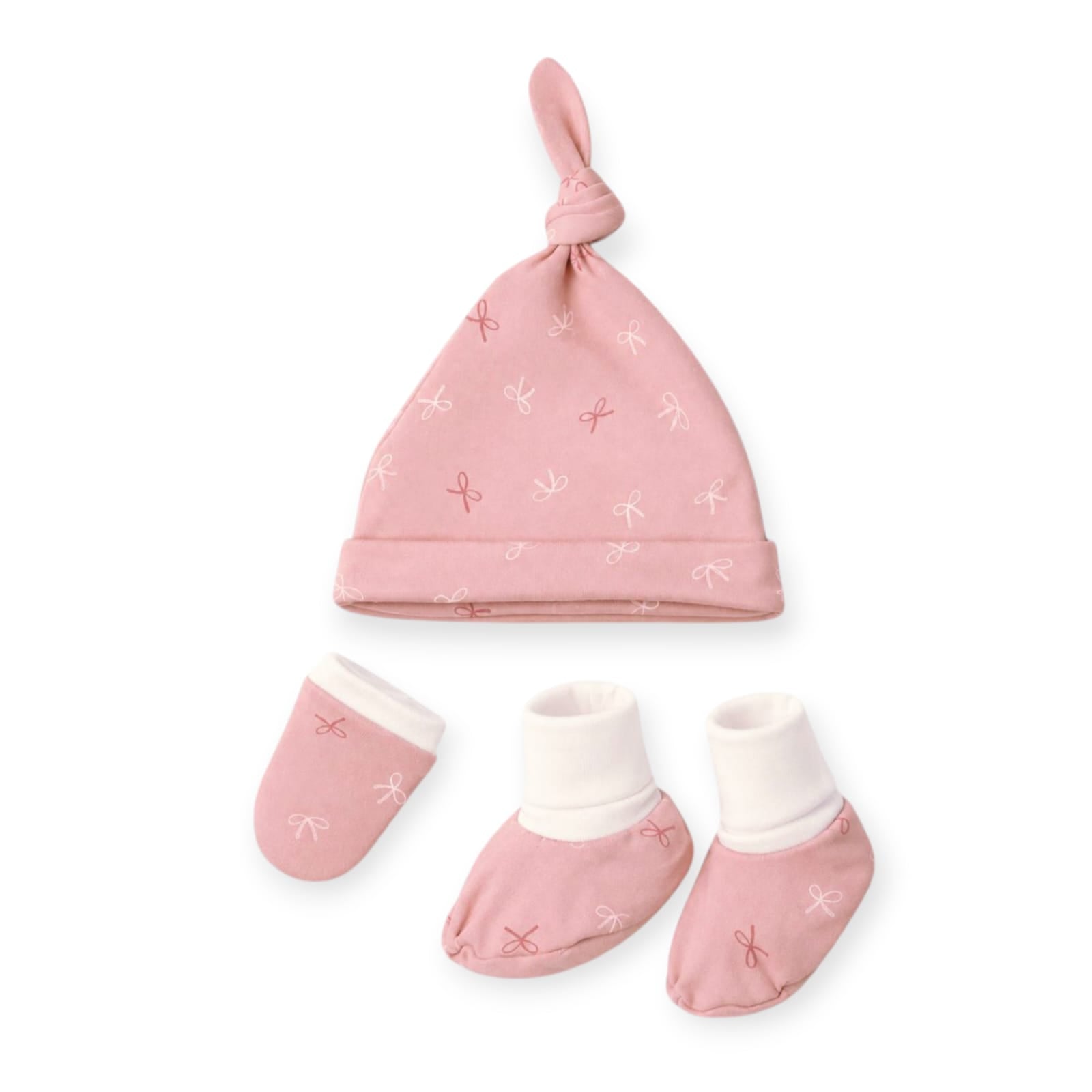 Cap,Mittens,Shoes Set - Pink Bow