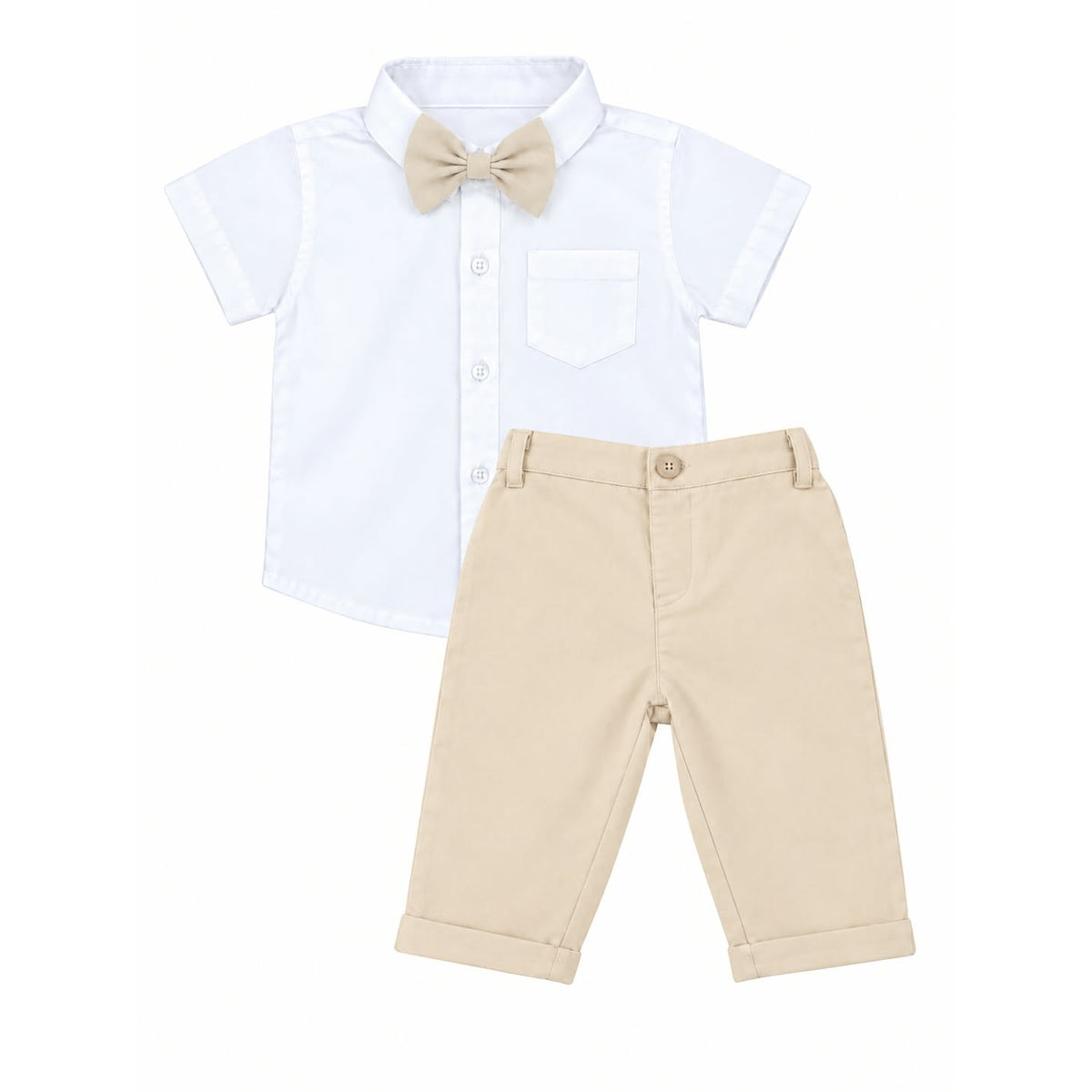White Shirt & Beige Pant with Bow