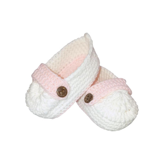 Baby Knitted Booties - White & Pink