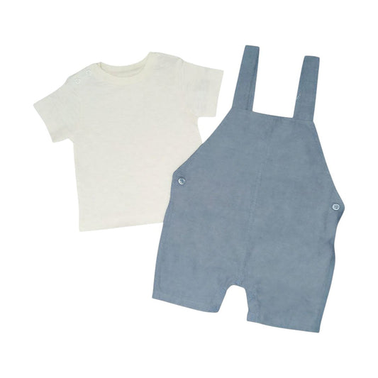 Baby Overall Outfit - Off White & Blue