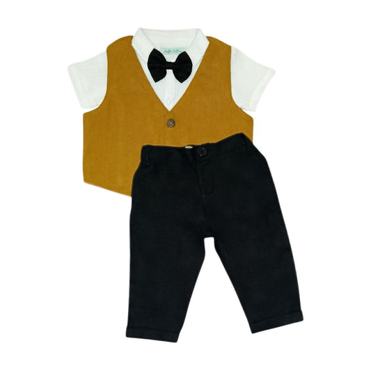 Little Gentleman Outfit Set - Copper Brown & Black