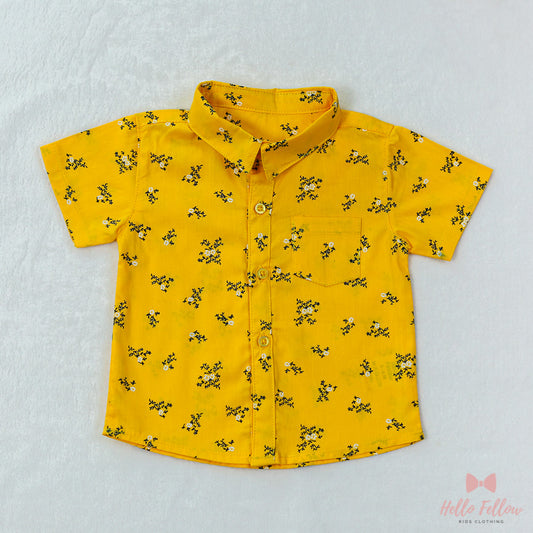 Handy Kiddo Button Down Short Sleeve Yellow Floral Shirt